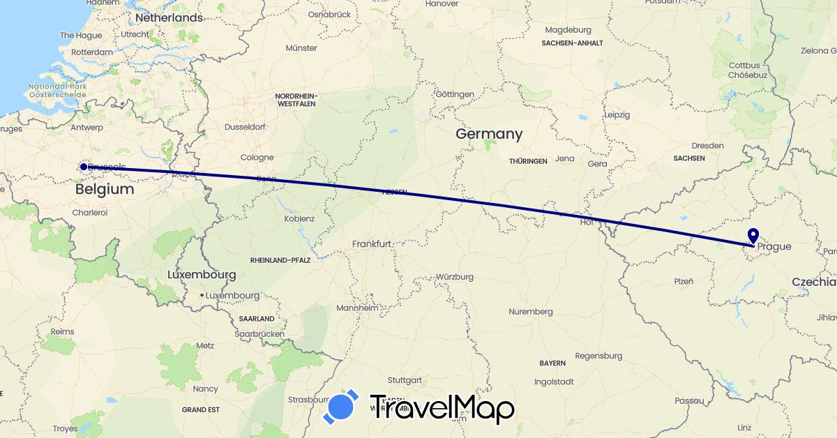 TravelMap itinerary: driving in Belgium, Czech Republic (Europe)